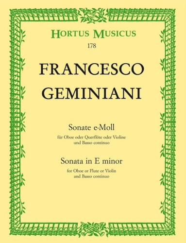 Francesco Geminiani: Sonate e-moll fur Oboe (Querflote, Violine) und Basso continuo - nuty na obój lub flet prosty lub skrzypce i fortepian