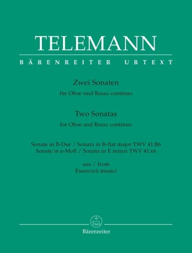Georg Philipp Telemann: Two Sonatas for Oboe and Basso continuo from Essercizii musici - Dwie sonaty B-dur i a-moll - nuty na obój i fortepian