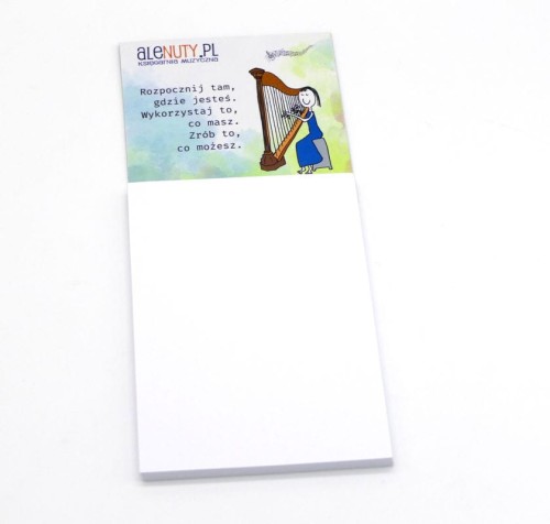 Muzyczny notes z magnesem Harfistka i cytat