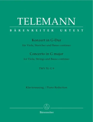 Georg Philipp Telemann: Concerto for Viola, Strings and Basso continuo in G major TWV 51:G9 - koncert altówkowy G-dur - nuty na altówkę i fortepian