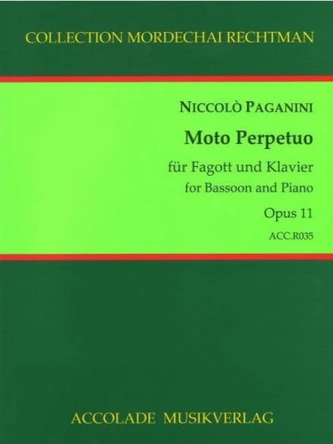 Niccolo Paganini: Moto Perpetuo op. 11 for Bassoon and Piano - Mordechai Rechtman - nuty na fagot i fortepian