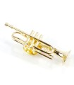 Przypinka trąbka - złoty miniaturowy instrument w pudełku prezentowym - wpinka 4 cm