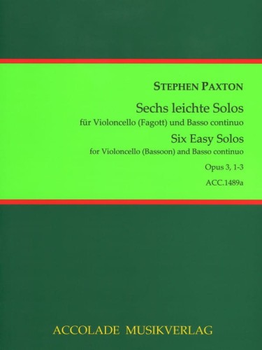 Stephen Paxton: Six Easy Solos op. 3 (Sonatas 1-3) for Violoncello (Bassoon) and Basso continuo - nuty na wiolonczelę lub fagot i fortepian