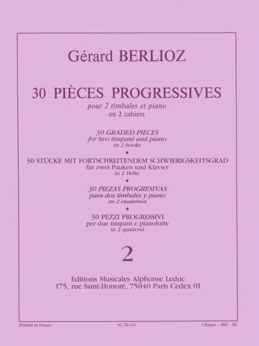 Gérard Berlioz: 30 Pieces Progressives pour 2 timbales et piano Volume 2 - nuty na kotły i fortepian
