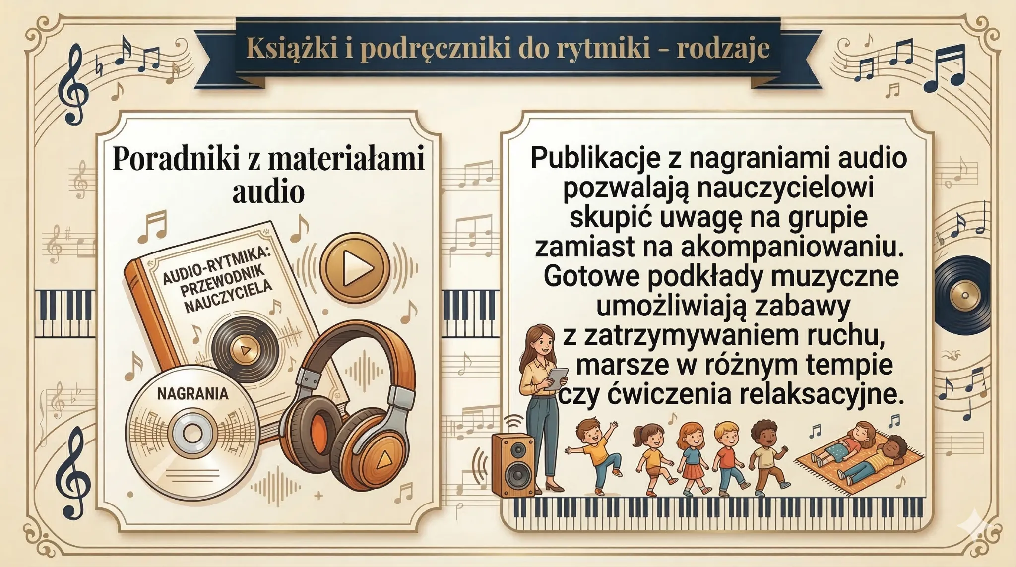 Książki i podręczniki do rytmiki - rodzaje - poradniki z materiałami audio