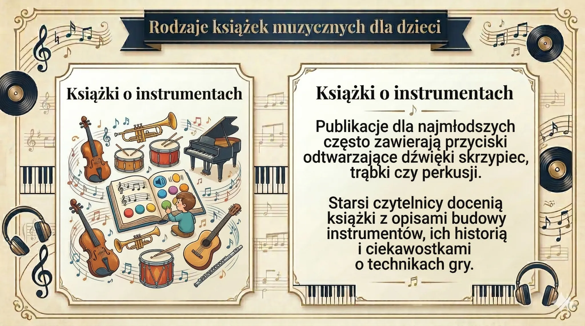 Rodzaje książek muzycznych dla dzieci - książki o instrumentach