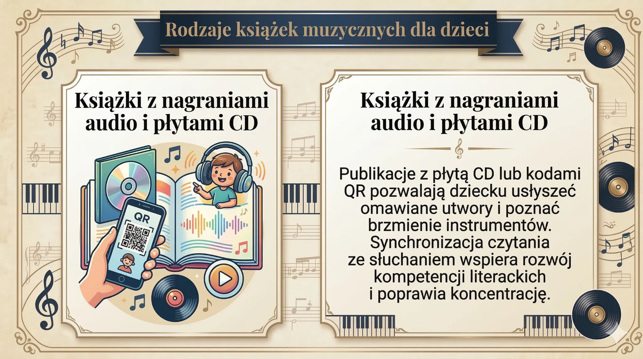Rodzaje książek muzycznych dla dzieci - książki z nagraniami audio i płytami CD