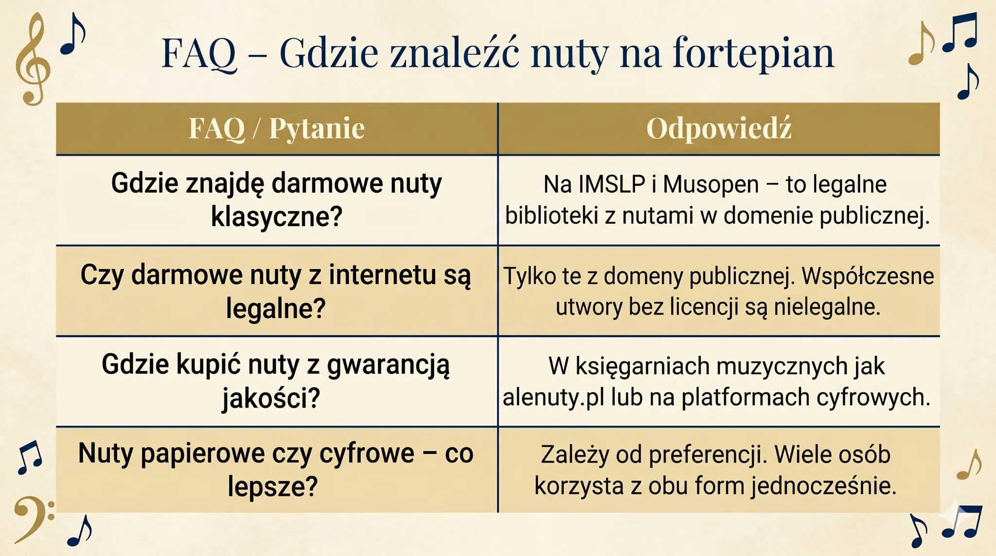 FAQ - gdzie znaleźć nuty na fortepian?