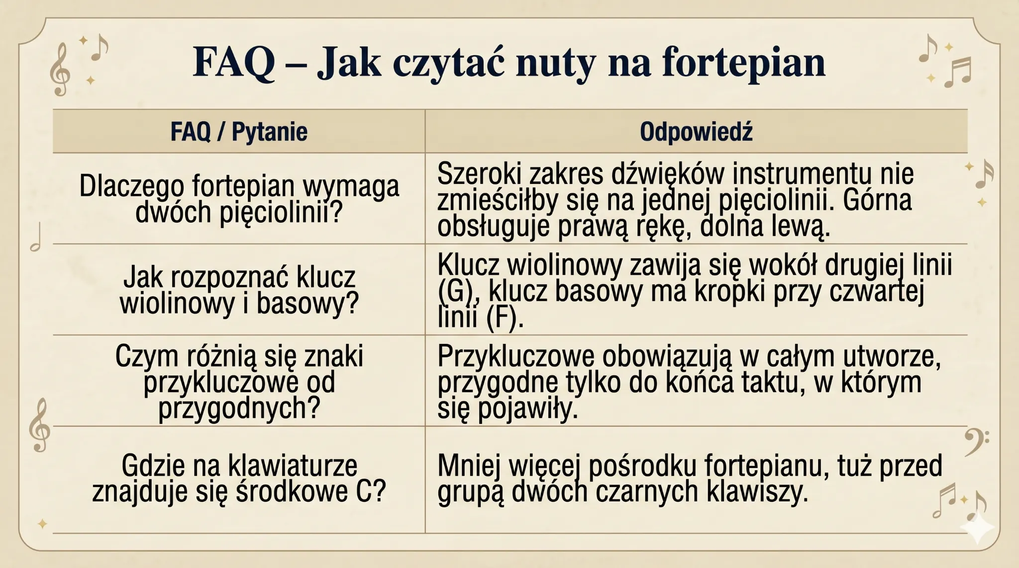 FAQ - jak czytać nuty na fortepian?