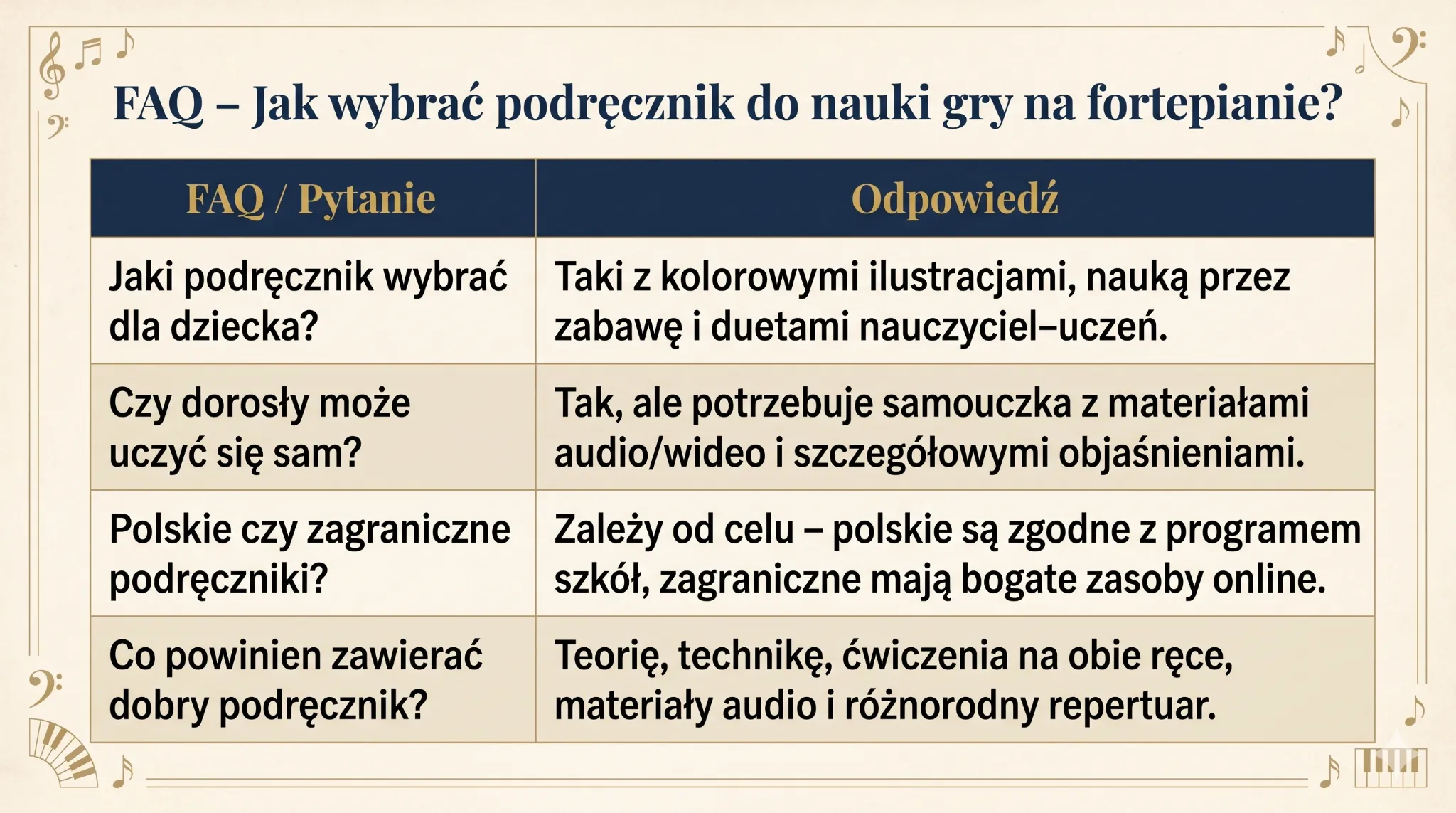 FAQ - jak wybrać podręcznik do nauki gry na fortepianie?