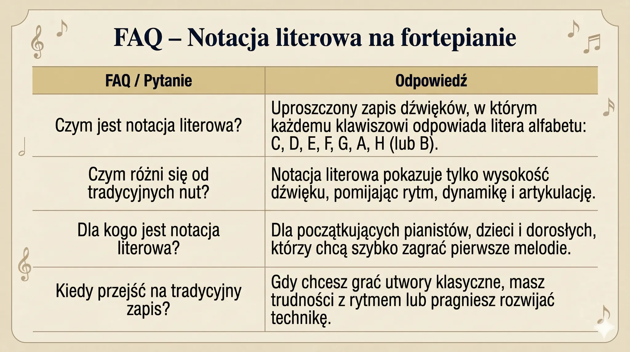 FAQ - notacja literowa na fortepianie