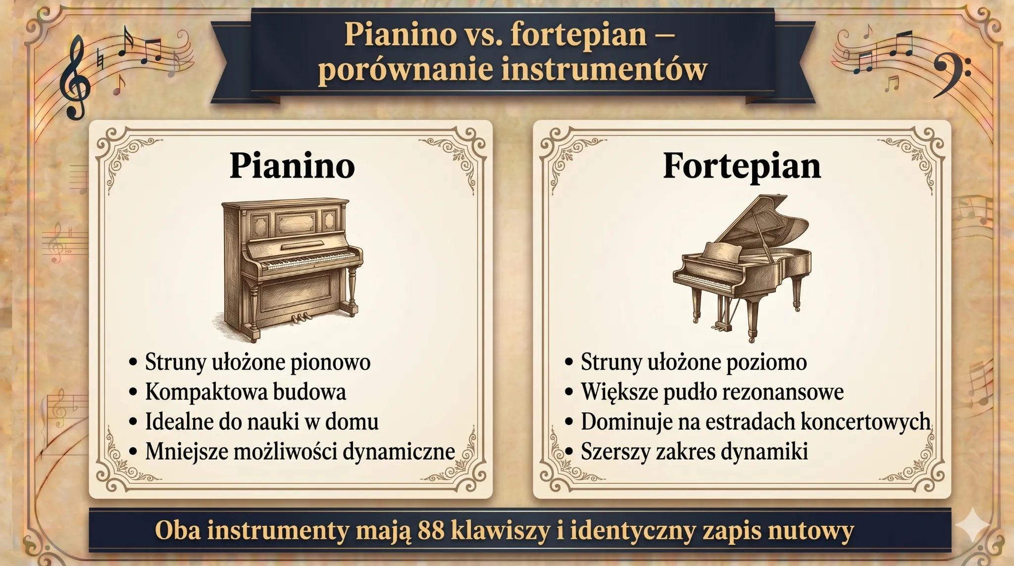 Pianino vs. fortepian - porównanie instrumentów