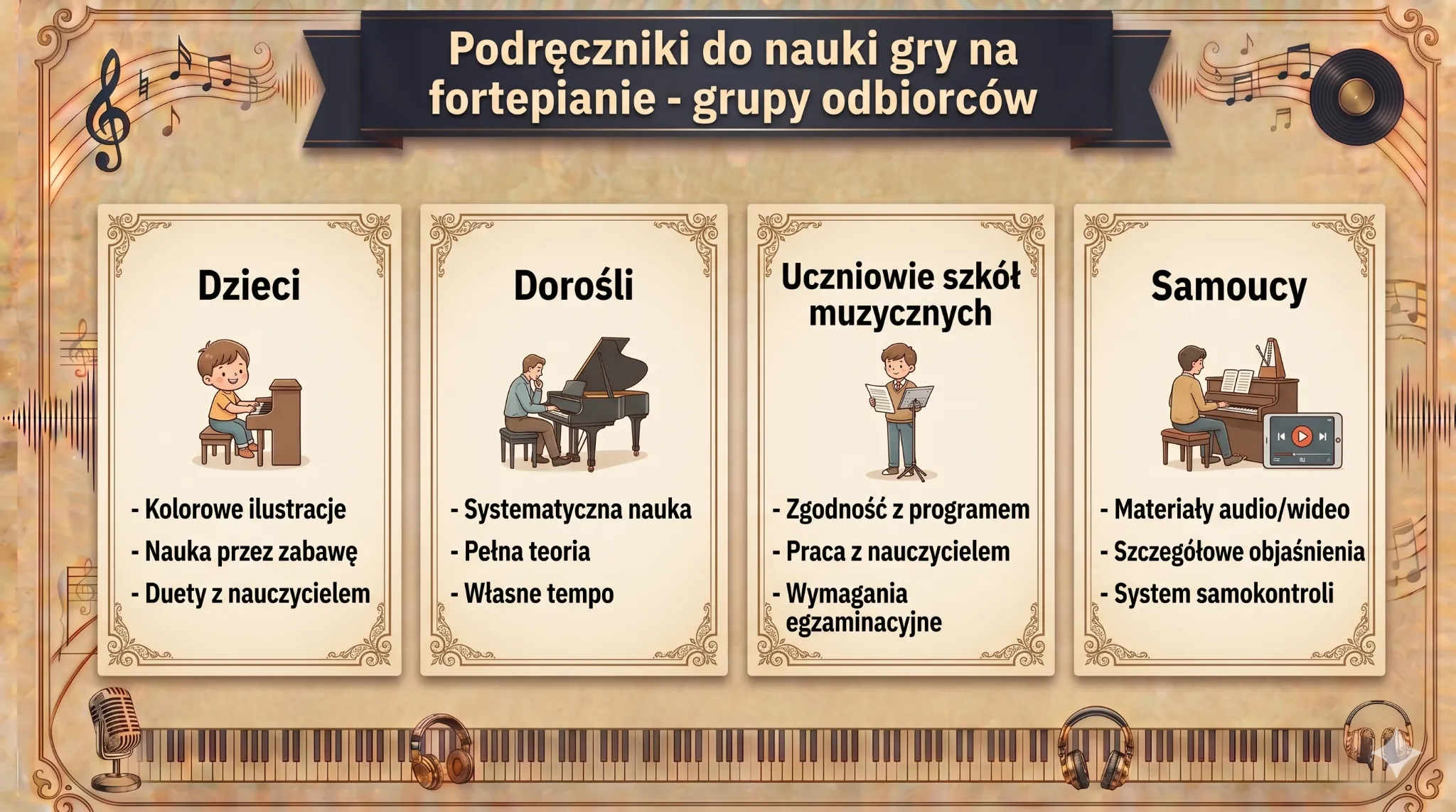 Podręczniki do nauki gry na fortepianie - grupy odbiorców