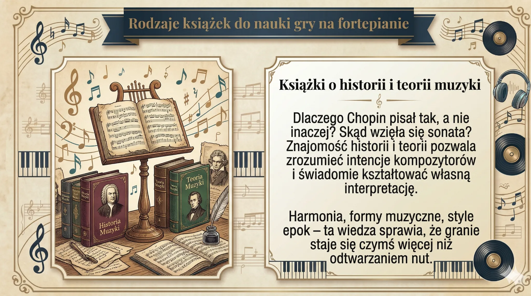 Rodzaje książek do nauki gry na fortepianie - książki o historii i teorii muzyki