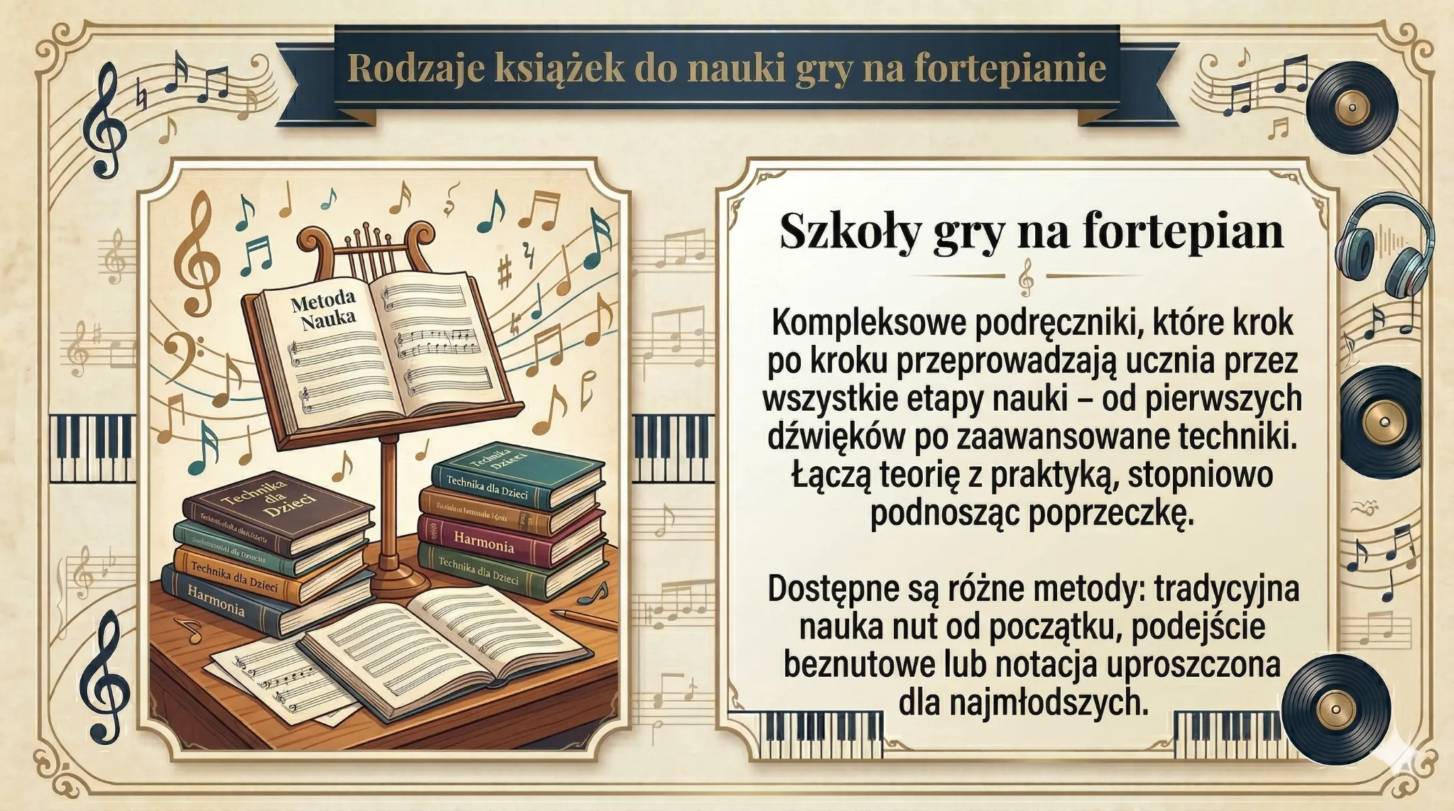 Rodzaje książek do nauki gry na fortepianie - szkoły gry na fortepian