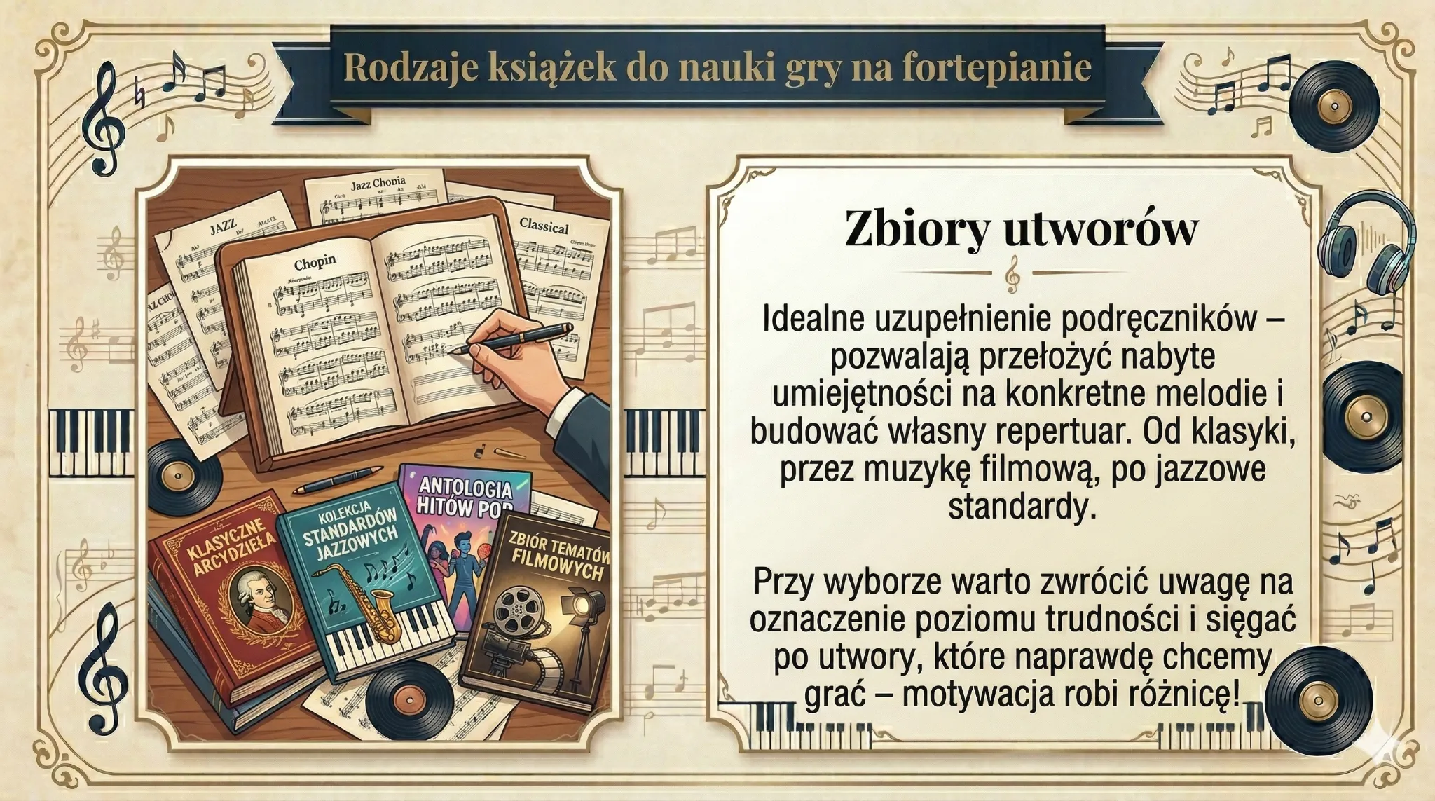 Rodzaje książek do nauki gry na fortepianie - zbiory utworów
