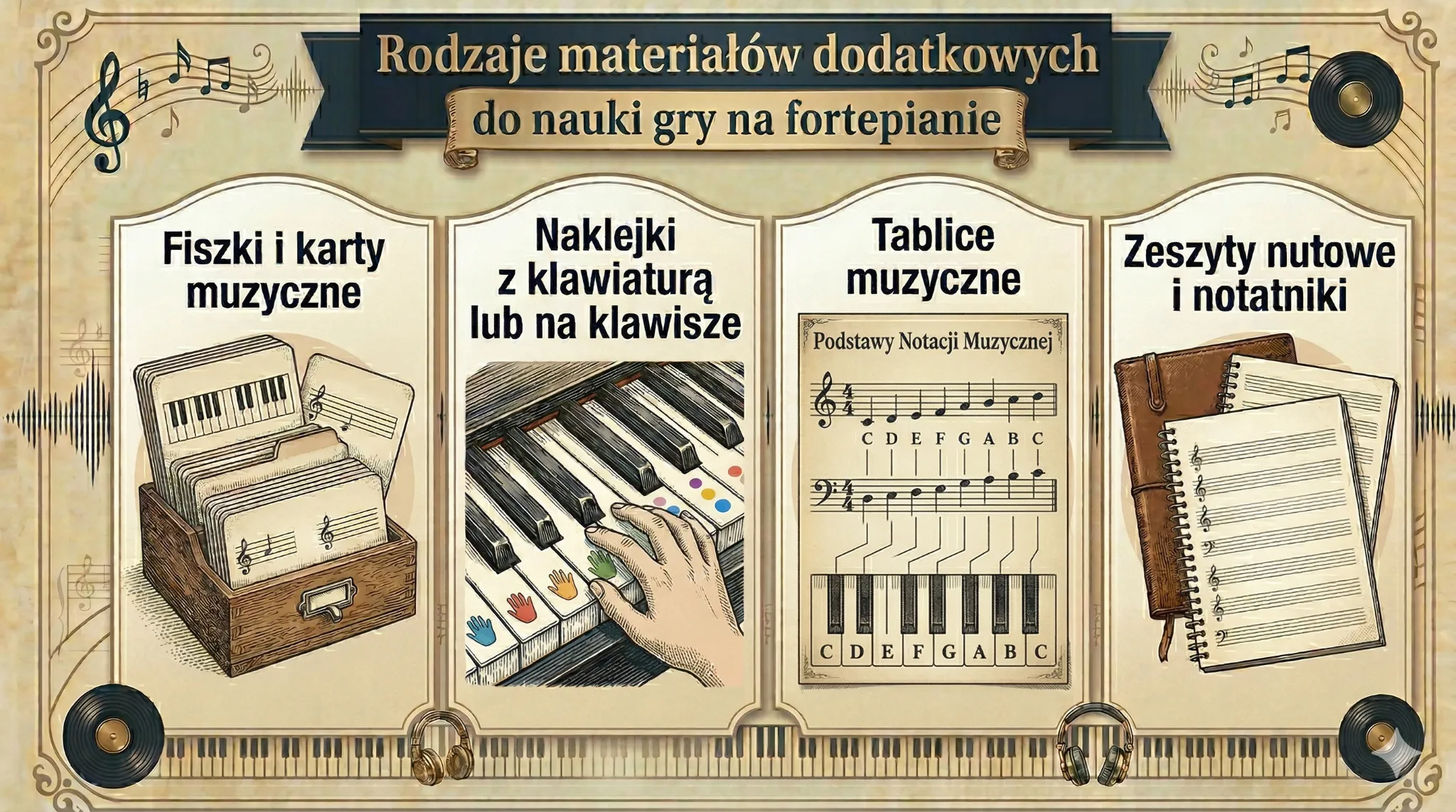Rodzaje materiałów dodatkowych do nauki gry na fortepianie