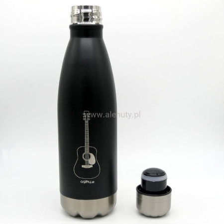 Butelka termiczna czarna srebrna gitara akustyczna pojemność 0,5l termos