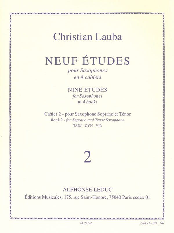 Christian Lauba: Neuf Etudes Pour Saxophones - Cahier 2 pour Saxophone Soprano et Tenor - ćwiczenia na saksofon sopranowy i tenorowy