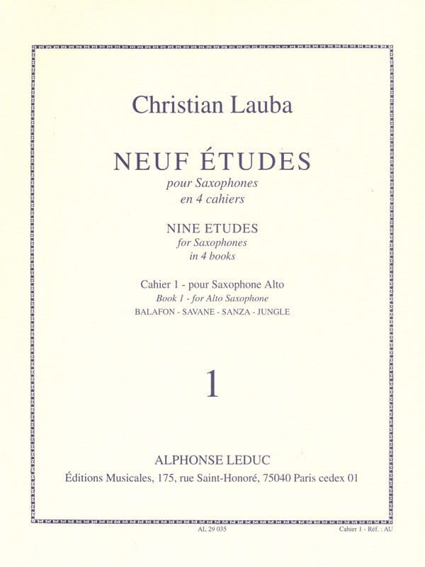 Christian Lauba: Neuf Etudes Pour Saxophones - Cahier 1 pour Saxophone Alto - ćwiczenia na saksofon altowy