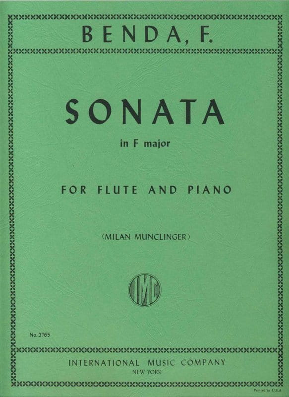 Franz Benda: Sonata in F major for Flute and Piano - sonata fletowa F-dur - nuty na flet poprzeczny i fortepian