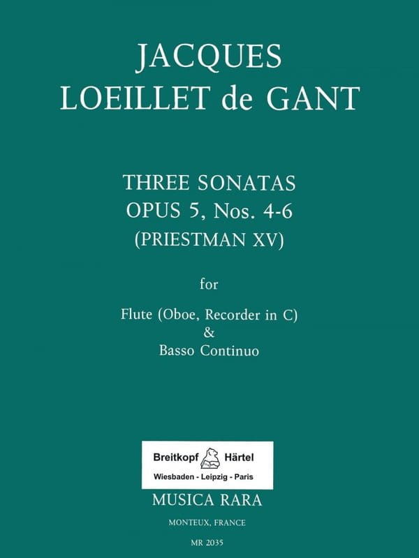 Jacques Loeillet: Six Sonatas op. 5 for Flute and Basso continuo Volume 2 - Trzy sonaty nr 4-6 - nuty na flet poprzeczny lub obój lub flet prosty lub