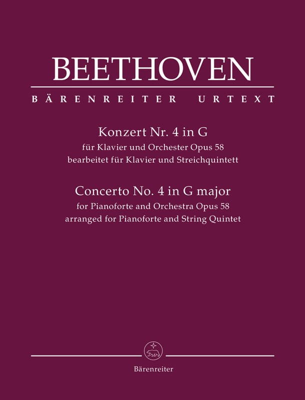Ludwig van Beethoven: Concerto No. 4 in G major for Pianoforte and Orchestra op. 58 arranged for Pianoforte and String Quintet - nuty na fortepian i k
