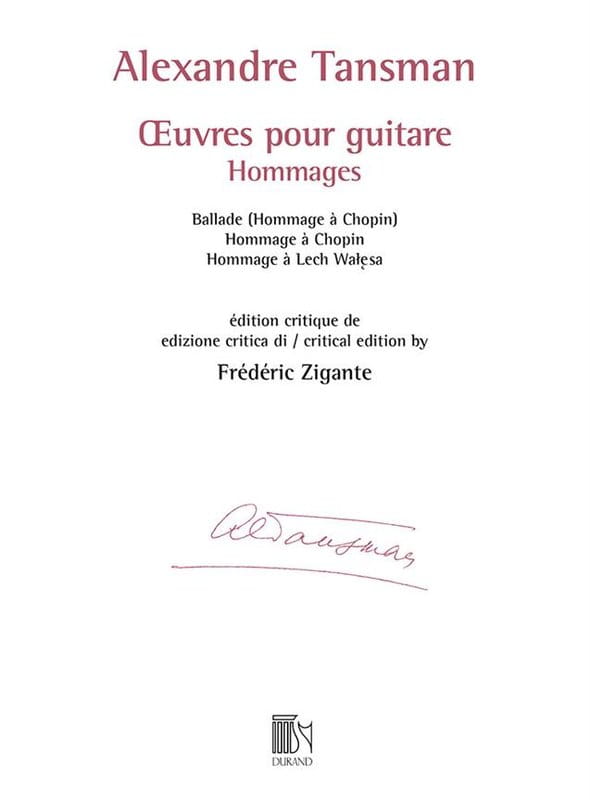 Alexandre Tansman: Oeuvres pour guitare - Hommages