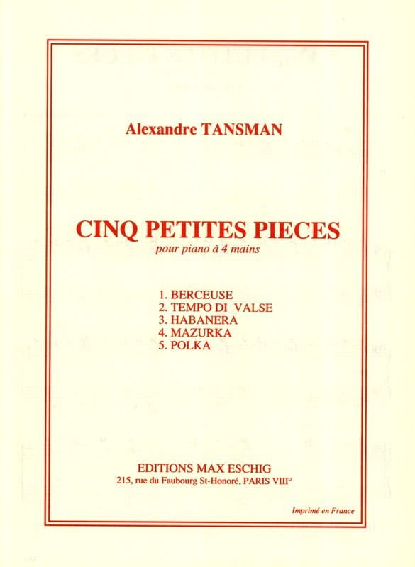 Alexandre Tansman: Cinq petites pieces pour piano a quatre mains - nuty na fortepian na cztery ręce