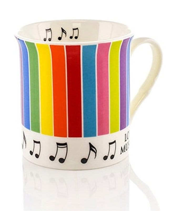 Tęczowy ceramiczny kubek z nutami i napisem Love music 0.25l w eleganckim kartoniku