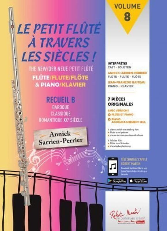 Annick Sarrien Perrier: Le Petit Flute volume 8 - Le Petit Flute a Travers les Siecles! recueil B (+ audio online) - nuty na flet poprzeczny z fortepi