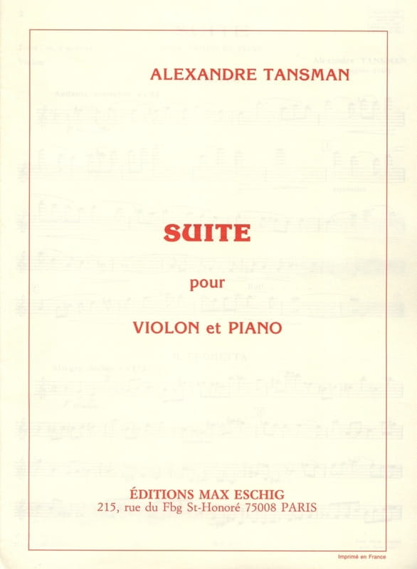 Alexandre Tansman: Suite pour violon et piano - nuty na skrzypce z fortepianem