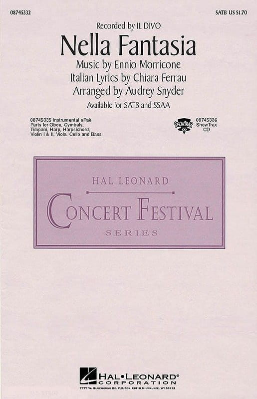 Ennio Morricone: Nella Fantasia (In My Fantasy) for SATB Choir and Piano - Il Divo - nuty na chór mieszany z fortepianem