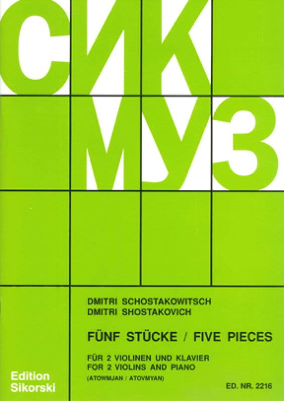 Dymitr Szostakowicz: 5 Stucke fur 2 Violinen und Klavier - Five Pieces for 2 violins and piano - nuty na dwoje skrzypiec z fortepianem