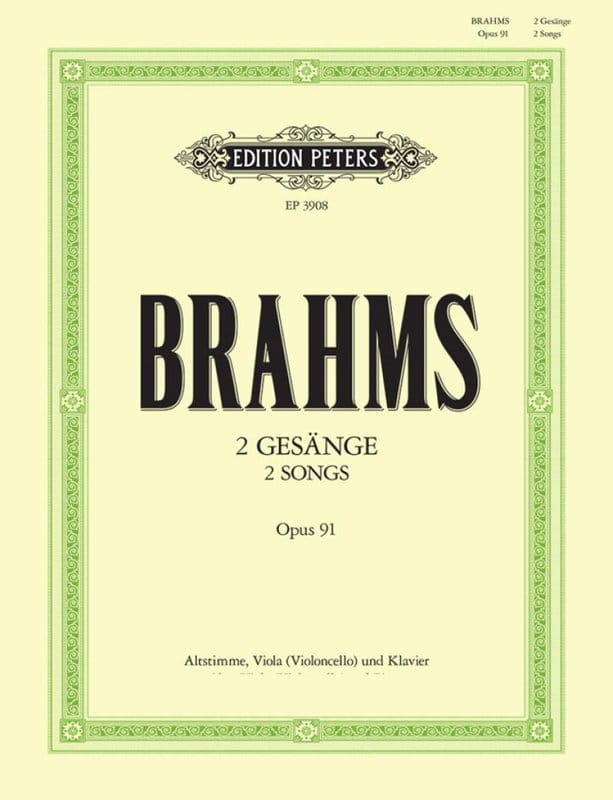 Johannes Brahms: 2 Gesange op. 91 - dwie pieśni - nuty na głos żeński alt, altówkę lub wiolonczelę i fortepian