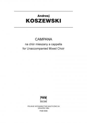 Andrzej Koszewski: Campana na chór mieszany a cappella (partytura chóralna)