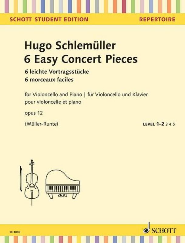 Hugo Schlemueller: 6 Easy Concert Pieces op. 12 - sześć łatwych utworów koncertowych - nuty na wiolonczelę i fortepian