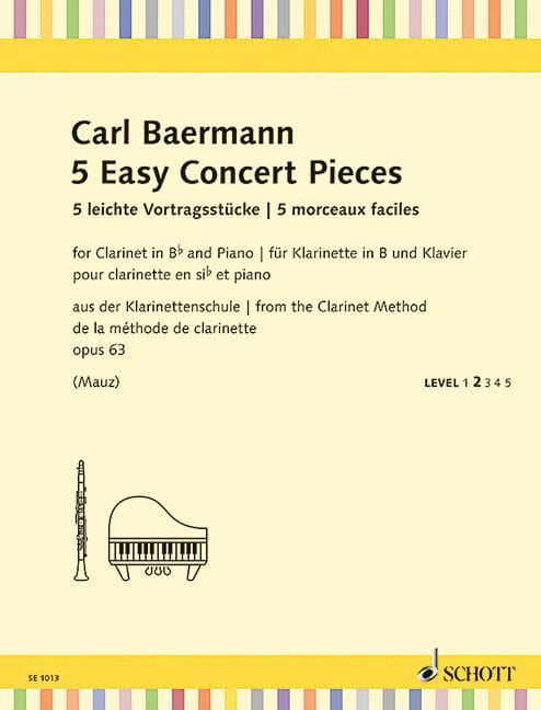 Carl Baermann: 5 Easy Concert Pieces op. 63 - pięć łatwych utworów koncertowych - nuty na klarnet i fortepian