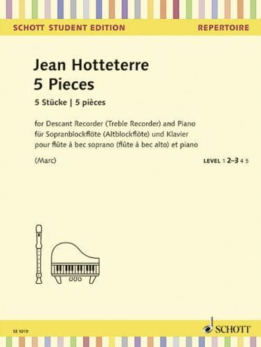 Jean Hotteterre: 5 Pieces from The Rustic Wedding for Descant Recorder - pięć utworów - nuty na flet prosty z fortepianem