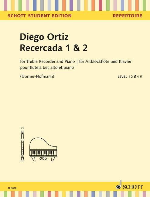 Diego Ortiz: Recercada 1 & 2 for Treble Recorder - nuty na flet prosty z fortepianem