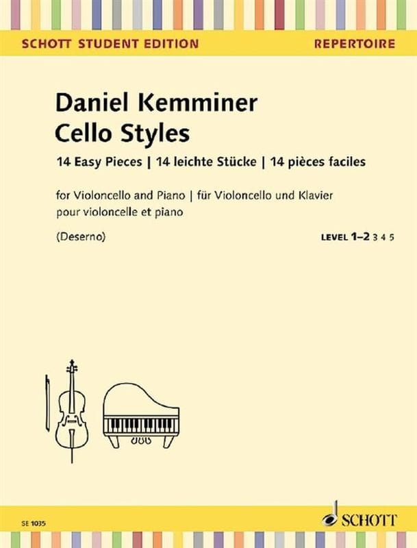 Daniel Kemminer: Cello Styles - 14 Easy Pieces - czternaście łatwych kompozycji - nuty na wiolonczelę i fortepian