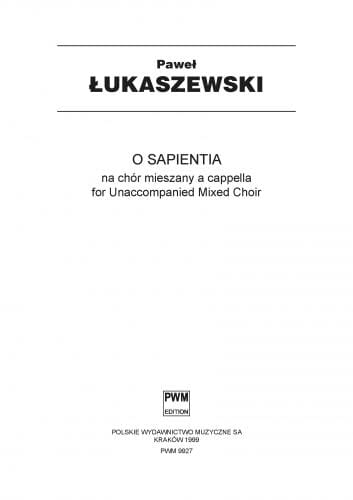 Paweł Łukaszewski: O Sapientia na chór mieszany a cappella (partytura chóralna)