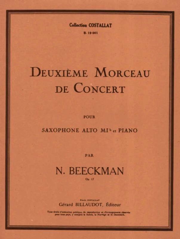 Nazaire Beeckman: Deuxieme Morceau De Concert op. 17 pour saxophone alto et piano - nuty na saksofon altowy i fortepian