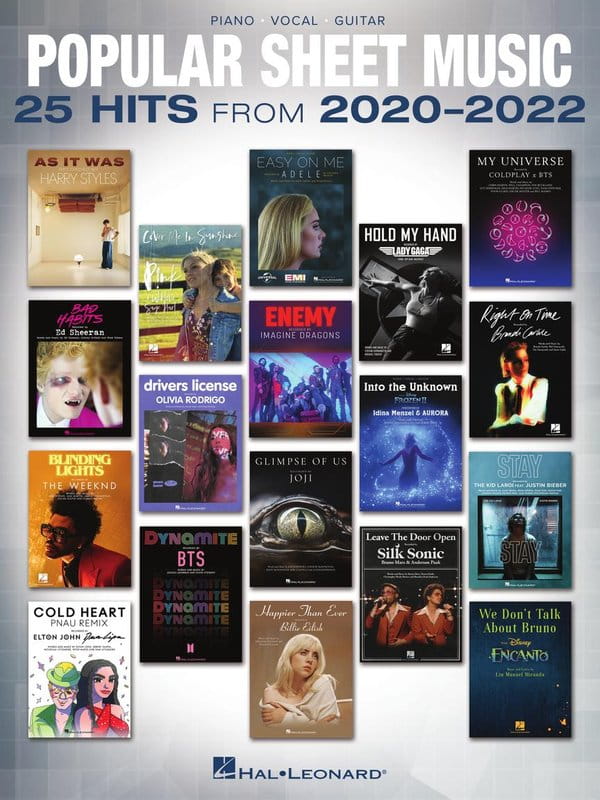 Popular Sheet Music (PVG) - 25 hitów z lat 2020-2022 - melodia, nuty na fortepian, akordy gitarowe i słowa piosenek