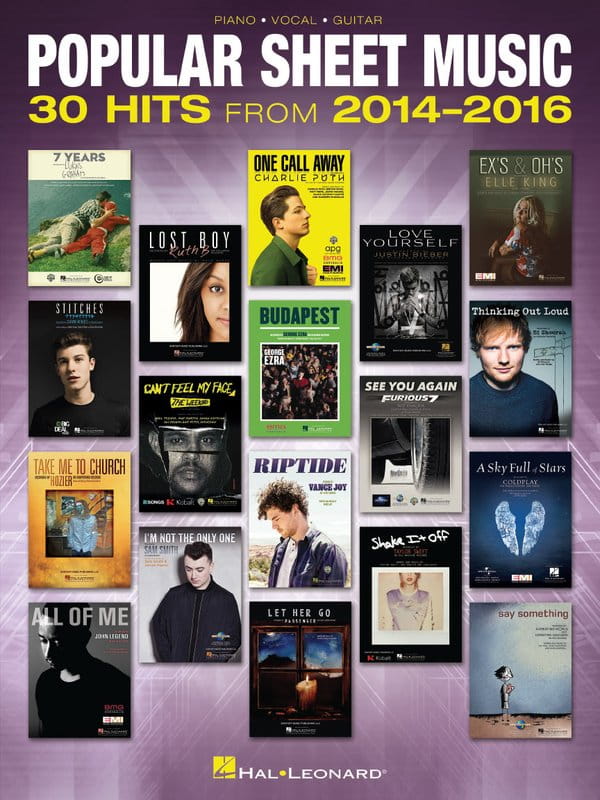 Popular Sheet Music (PVG) - 30 hitów z lat 2014-2016 - melodia, nuty na fortepian, akordy gitarowe i słowa piosenek