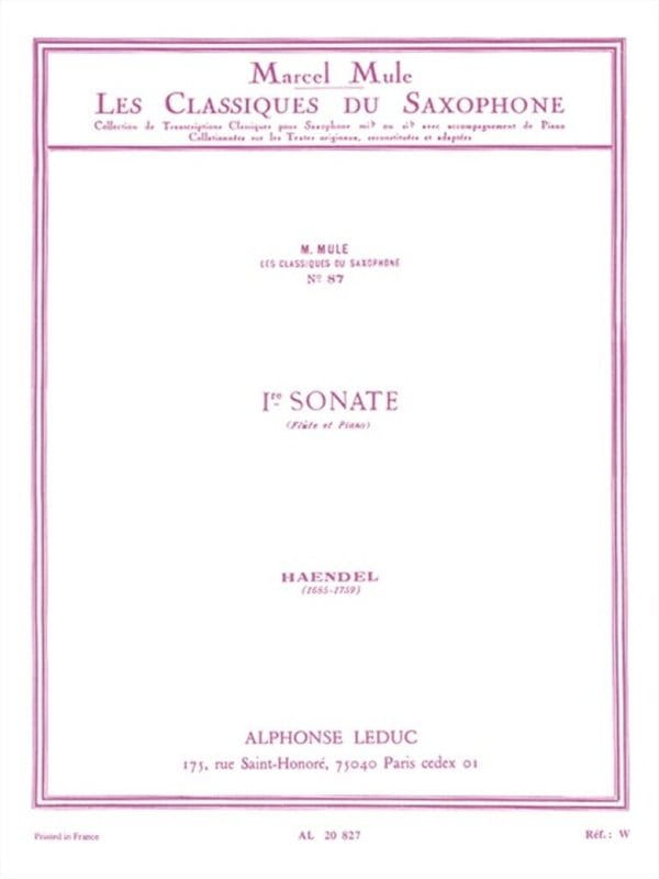 Georg Friedrich Handel: Sonate nr 1 pour flute et piano - Marcel Mule - I Sonata fletowa - nuty na saksofon altowy i fortepian