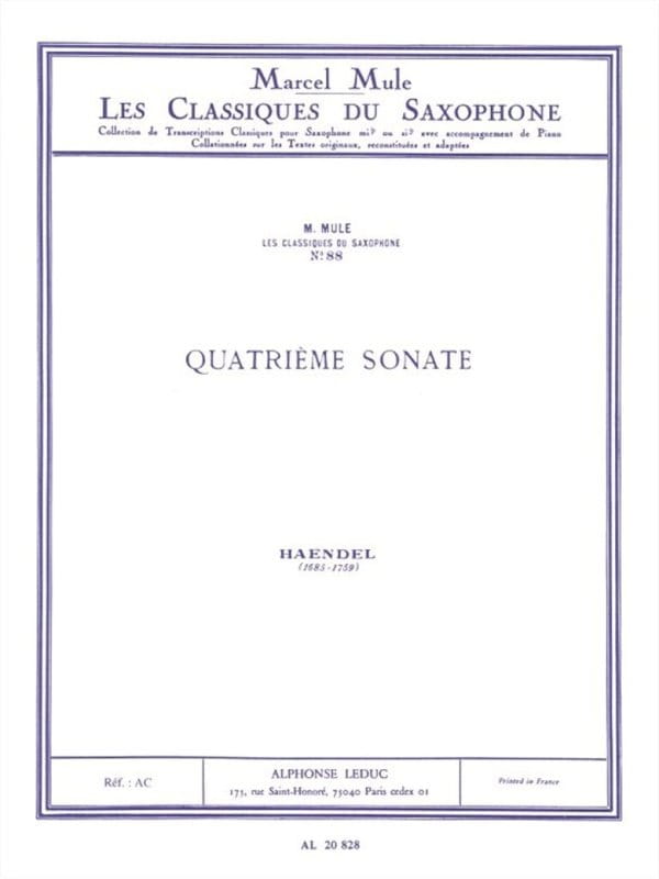 Georg Friedrich Handel: Sonate nr 4 pour flute et piano - Marcel Mule - IV Sonata fletowa - nuty na saksofon altowy i fortepian