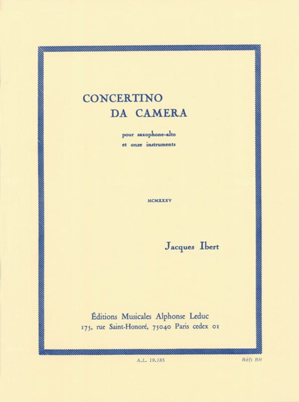 Jacques Ibert: Concertino da camera pour saxophone alto et onze instruments - nuty na saksofon altowy i fortepian