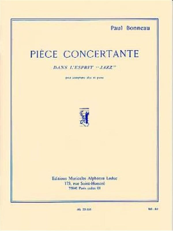 Paul Bonneau: Piece Concertante dans l'esprit Jazz - nuty na saksofon altowy i fortepian