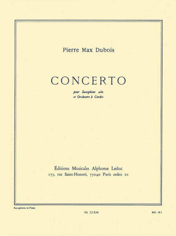Pierre-Max Dubois: Concerto pour saxophone alto et orchestre a cordes - nuty na saksofon altowy i fortepian